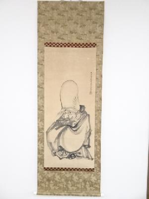 狩野愛信筆　福禄寿図　肉筆紙本掛軸（保護箱）